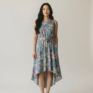 Anthropologie Hutch Blue Aislinn Lily Floral High Low Tie Waist Midi Dress‎ - S